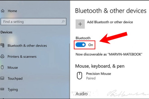 Bluetooth sẽ được khởi động trong phần cài đặt ở máy tính