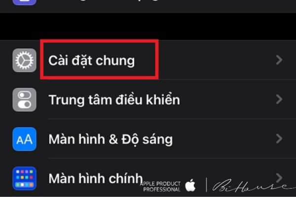 Bấm vào mục cài đặt chung