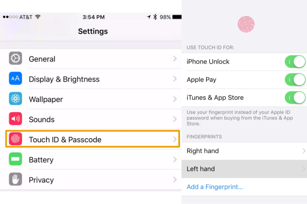 Chọn Add a Fingerprint để cài đặt Touch ID 