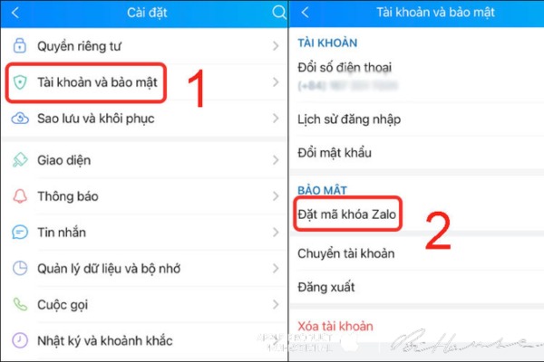 Chọn Đặt mã khóa Zalo