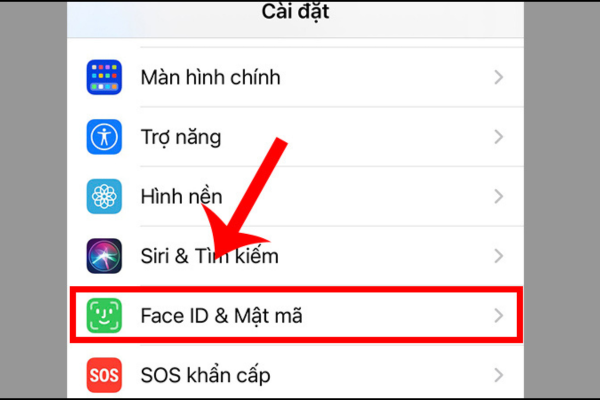 Chọn mục Face ID & mật mã để xóa dữ liệu 