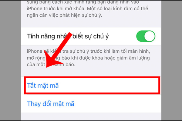 Chọn mục “Tắt mật mã” cho iPhone 