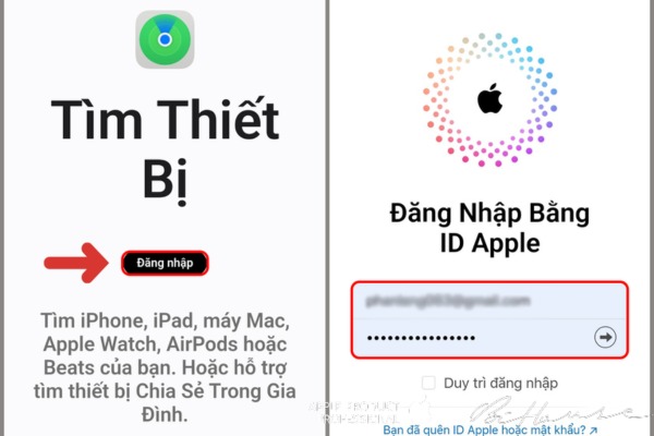 Nhập ID Apple cùng mật khẩu của iCloud