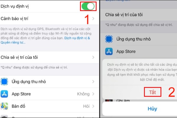 Tắt vị trí trên thiết bị iphone