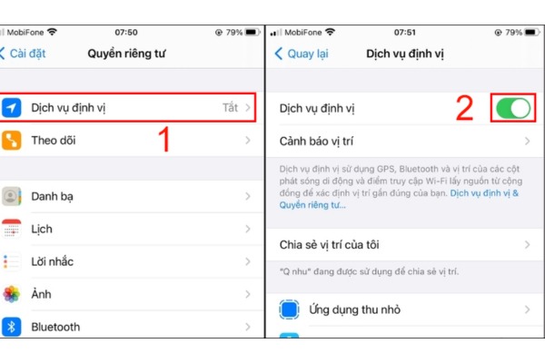 Tắt định vị trên điện thoại iphone trong phần cài đặt 