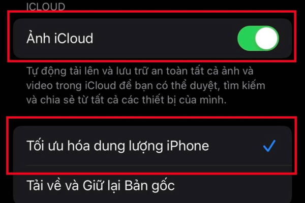 Tối ưu hóa bộ nhớ icloud