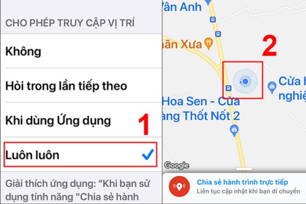 Tùy chọn chia sẻ vị trí 