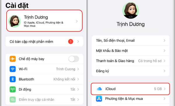 Hãy vào cài đặt và chọn iCloud