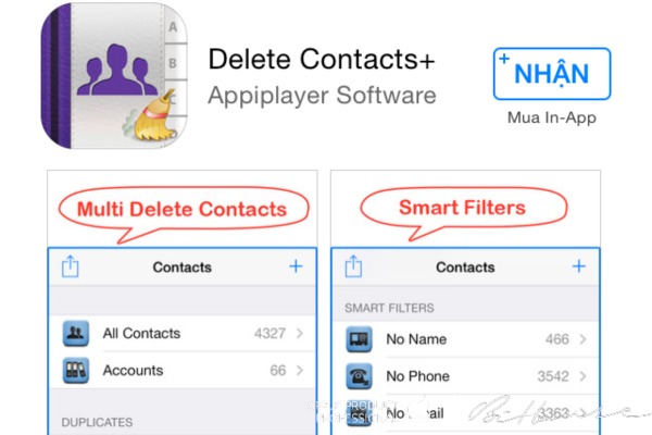Xóa hết danh bạ trên iphone bằng ứng dụng Delete Contact+