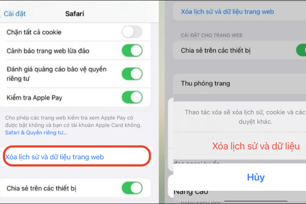 Chọn Xóa lịch sử và dữ liệu