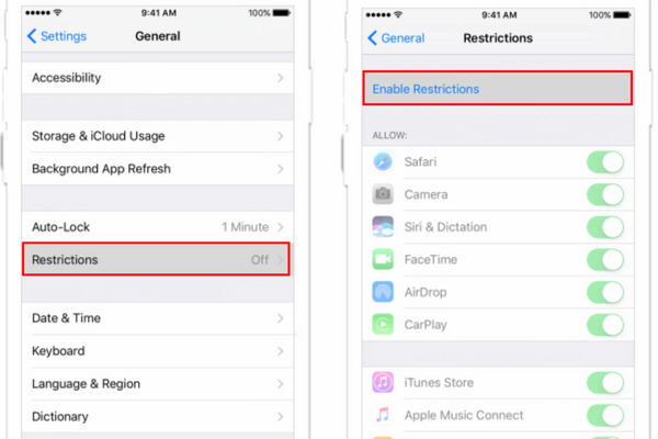 Bạn bật tính năng giới hạn (Enable Restrictions)
