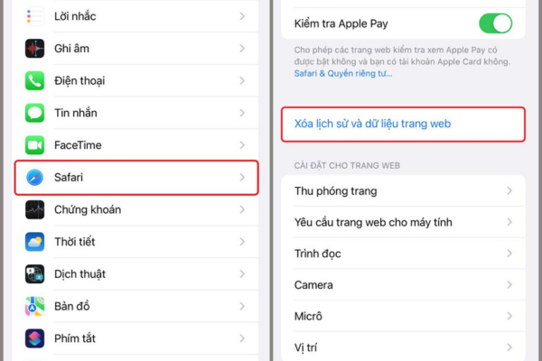Xóa bộ nhớ đệm Safari để đảm bảo cho dung lượng máy